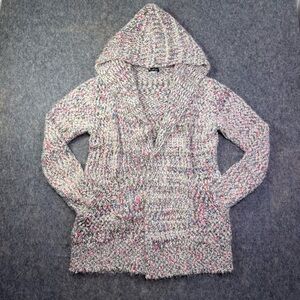 Venus Hooded Cardigan Women Sz L Multicolor Long Sleeve Open Chunky Knit Sweater
